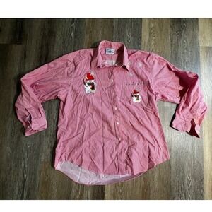Las Olas Button Down Shirt Womens XL Red Gingham Snowman Holiday Festive Top